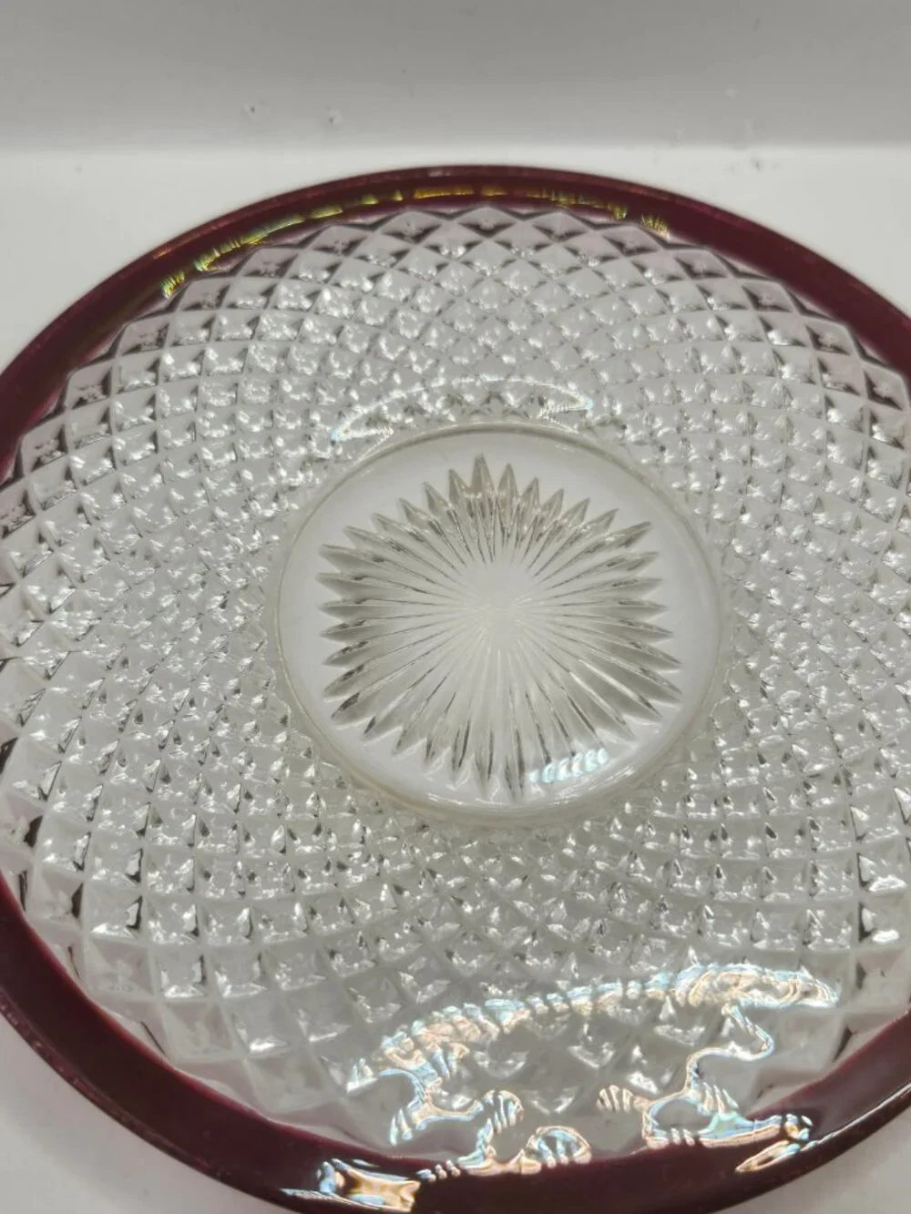 Vintage Set of 4 Indiana Glass Ruby Red Diamond Point Cups with Saucer Sets